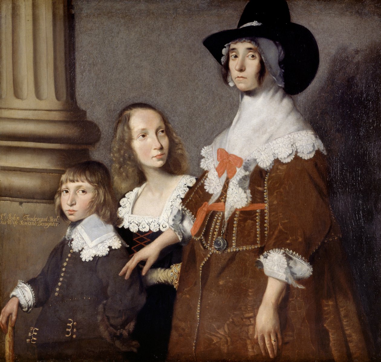 Hester Tradescant和她的继子女，John和Frances，c。 1644 作者 英国学校