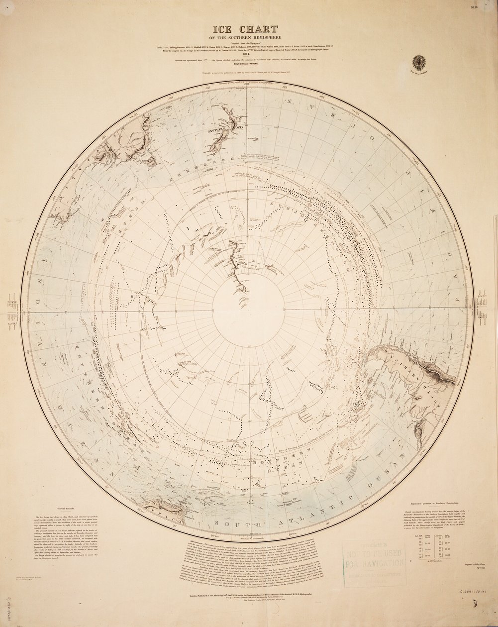 根据库克 1772-5 年、贝林斯豪森 1819-21 年......和沙克尔顿 1908-9 年的航行编制的南半球冰图 作者 英国学校