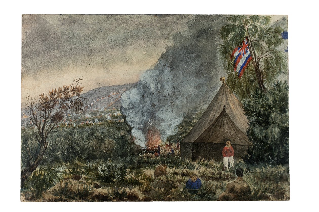 夏威夷莫纳凯亚火山，1859 年 3 月（纸面水彩画） 作者 英国学校