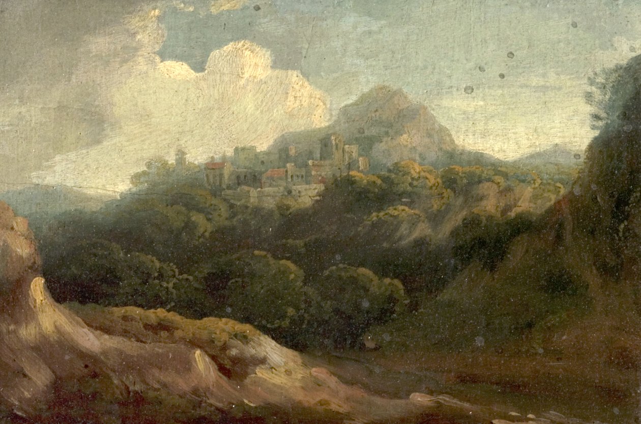 山景，早晨（木板上的油画） 作者 英国学校