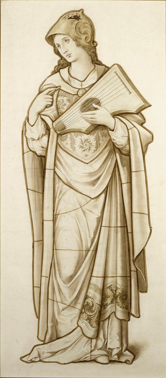 抒情诗的缪斯 - 彩色玻璃卡通，c.1890（纸上水彩） 作者 英国学校