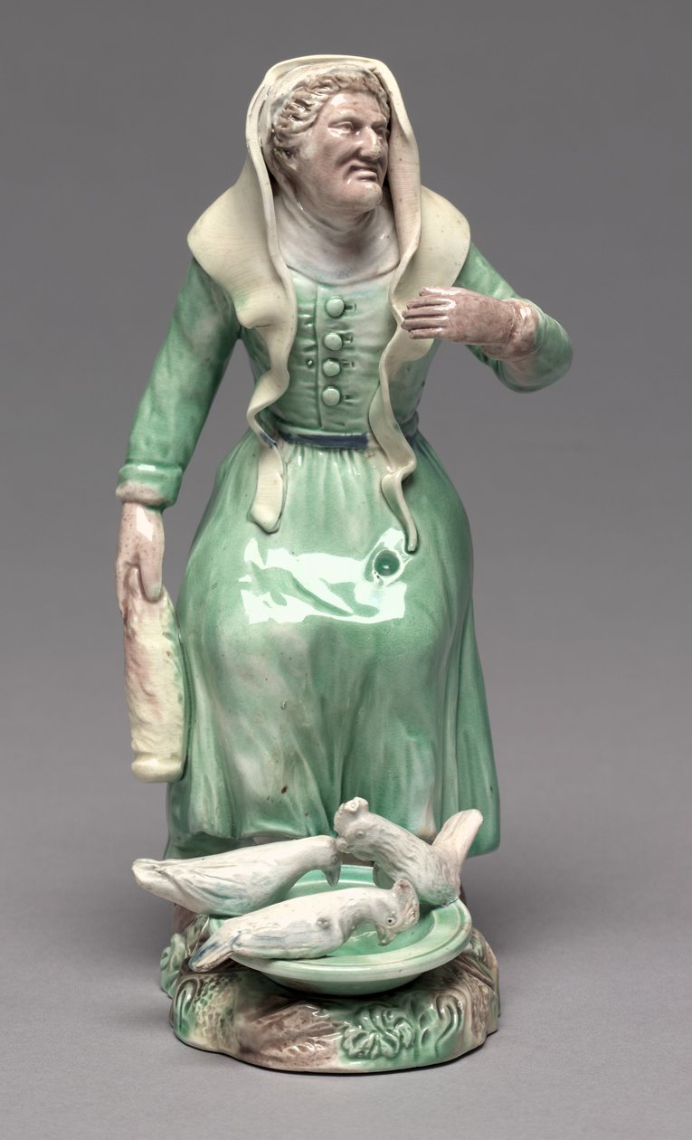 喂鸡的老妇人，斯塔福郡工厂，约1770年（陶器 作者 英国学校