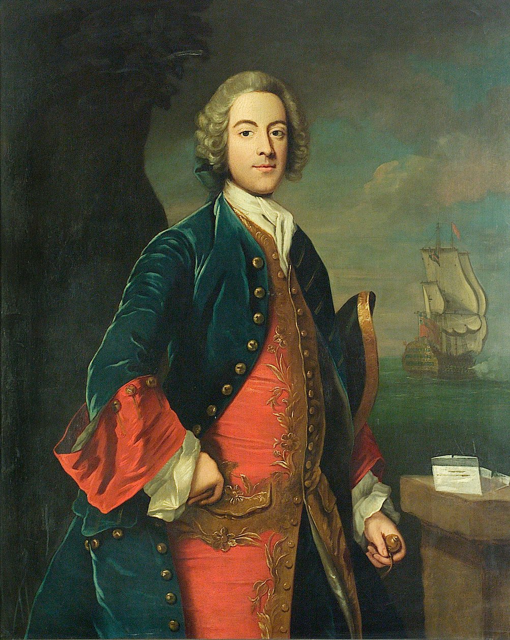 一位海军军官的肖像，约 1730-40 年（布面油画） 作者 英国学校