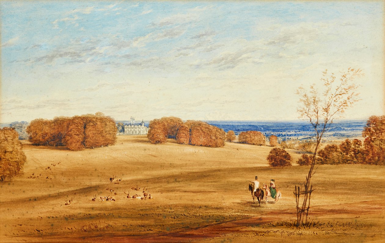 萨里郡霍斯利塔远景（钢笔、墨水和水彩画） 作者 英国学校