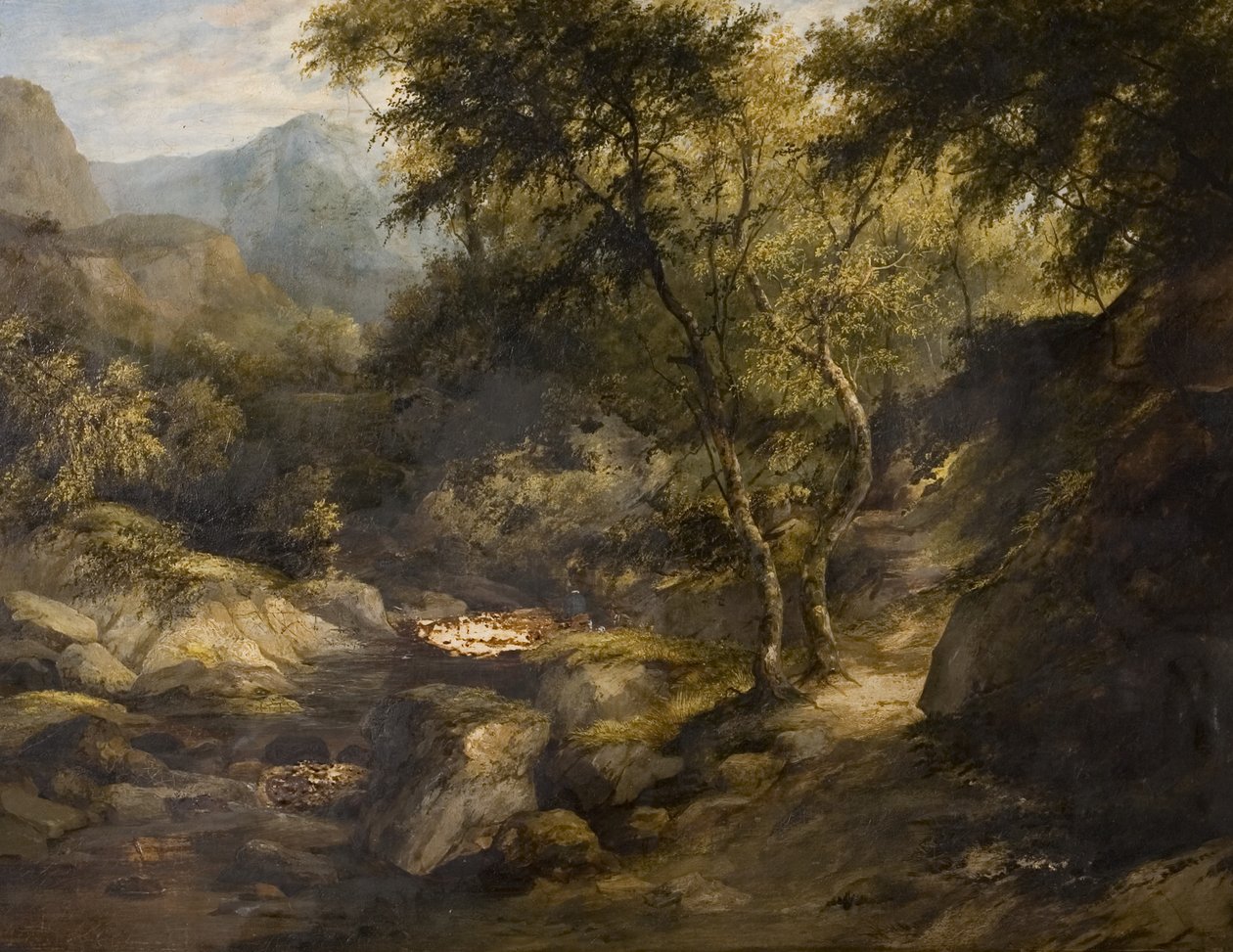 河流风景，十九世纪中叶（布面油画） 作者 英国学校