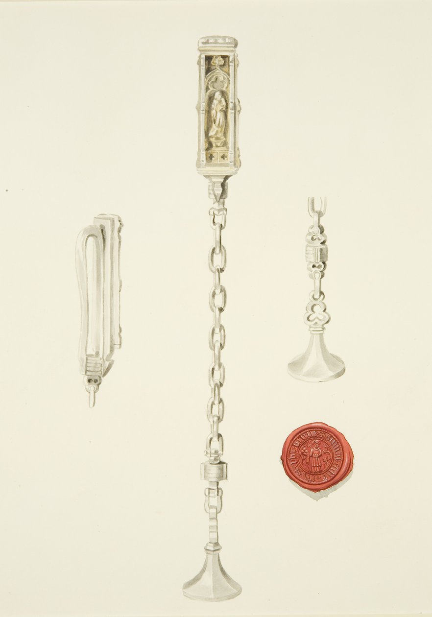 圣斯蒂芬教堂的印章和链子，c.1825（纸上铅笔和水彩） 作者 英国学校