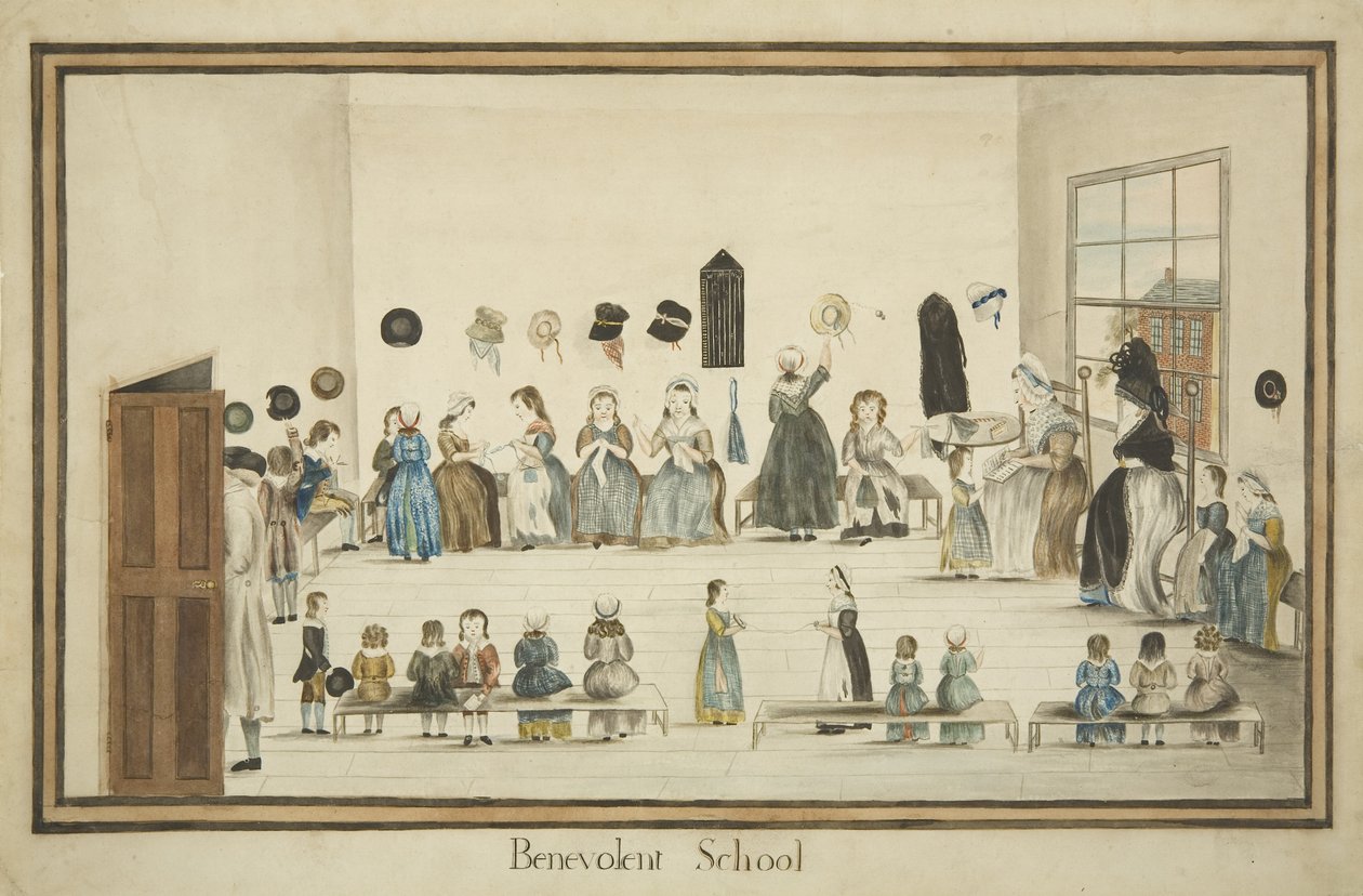 慈善学校，约 1795 年（纸本水彩和水墨） 作者 英国学校