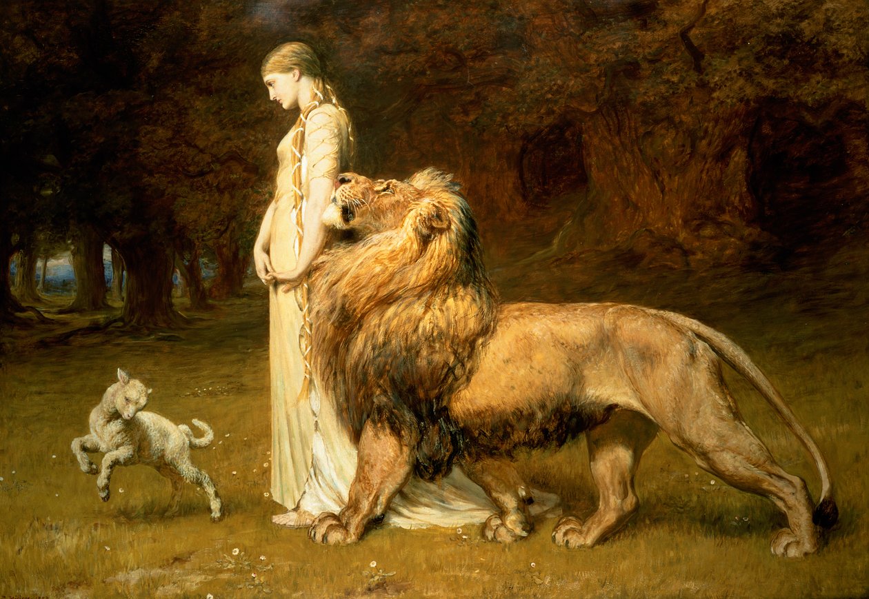 Una和狮子，来自Spenser的Faerie Queene，1880年 作者 英国人里维耶尔