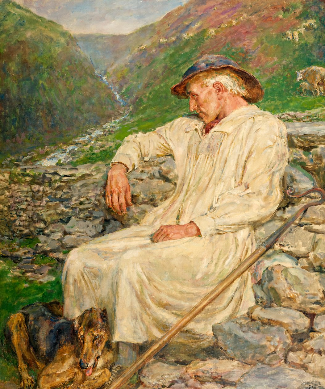 迈克尔与未完成的羊圈，布面油画1920 作者 英国人里维耶尔