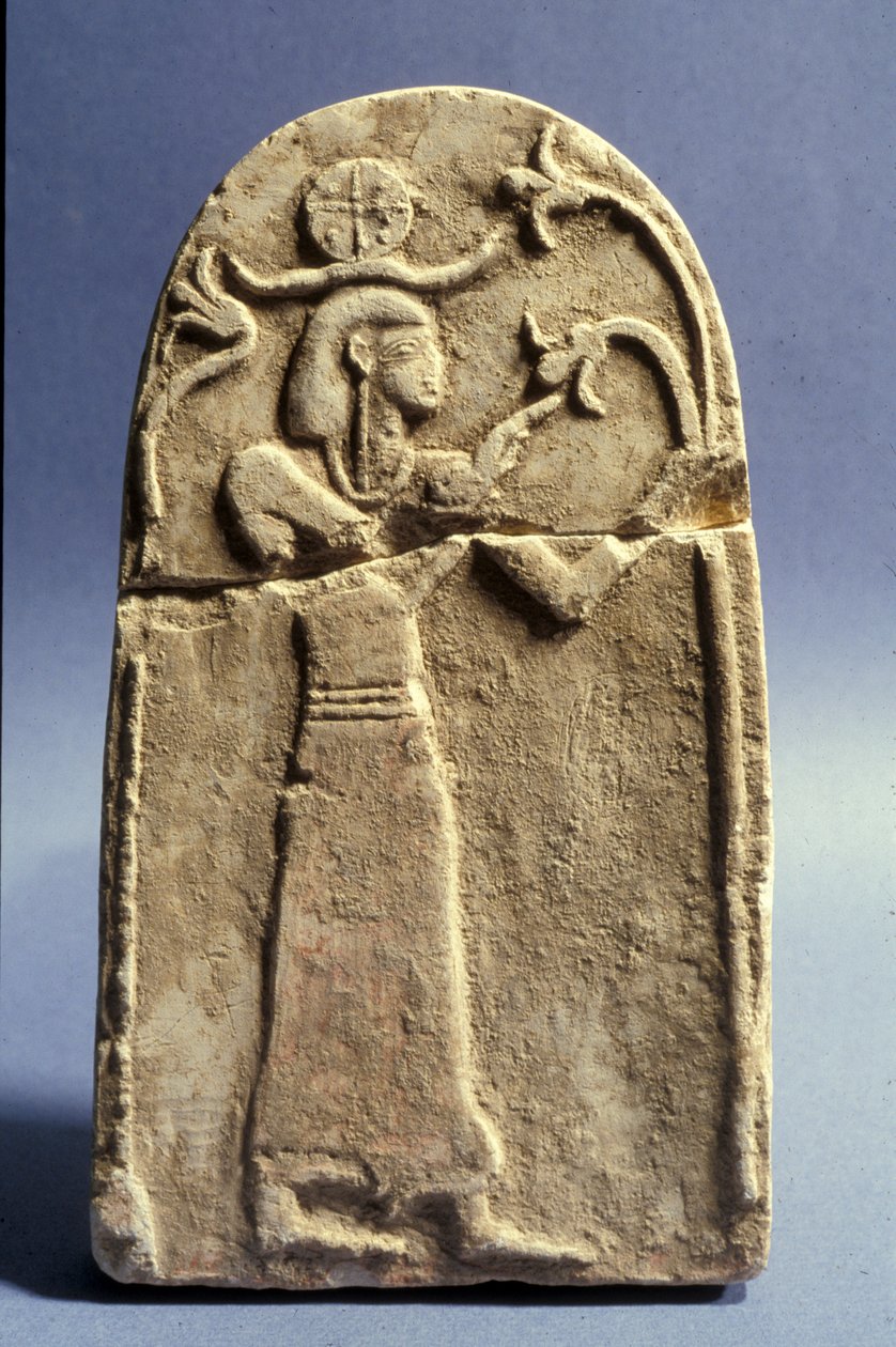 石碑描绘了一尊崇拜生命之树的神灵，迦南时期（公元前1500  -  1200年）（石灰岩） 作者 青铜时代