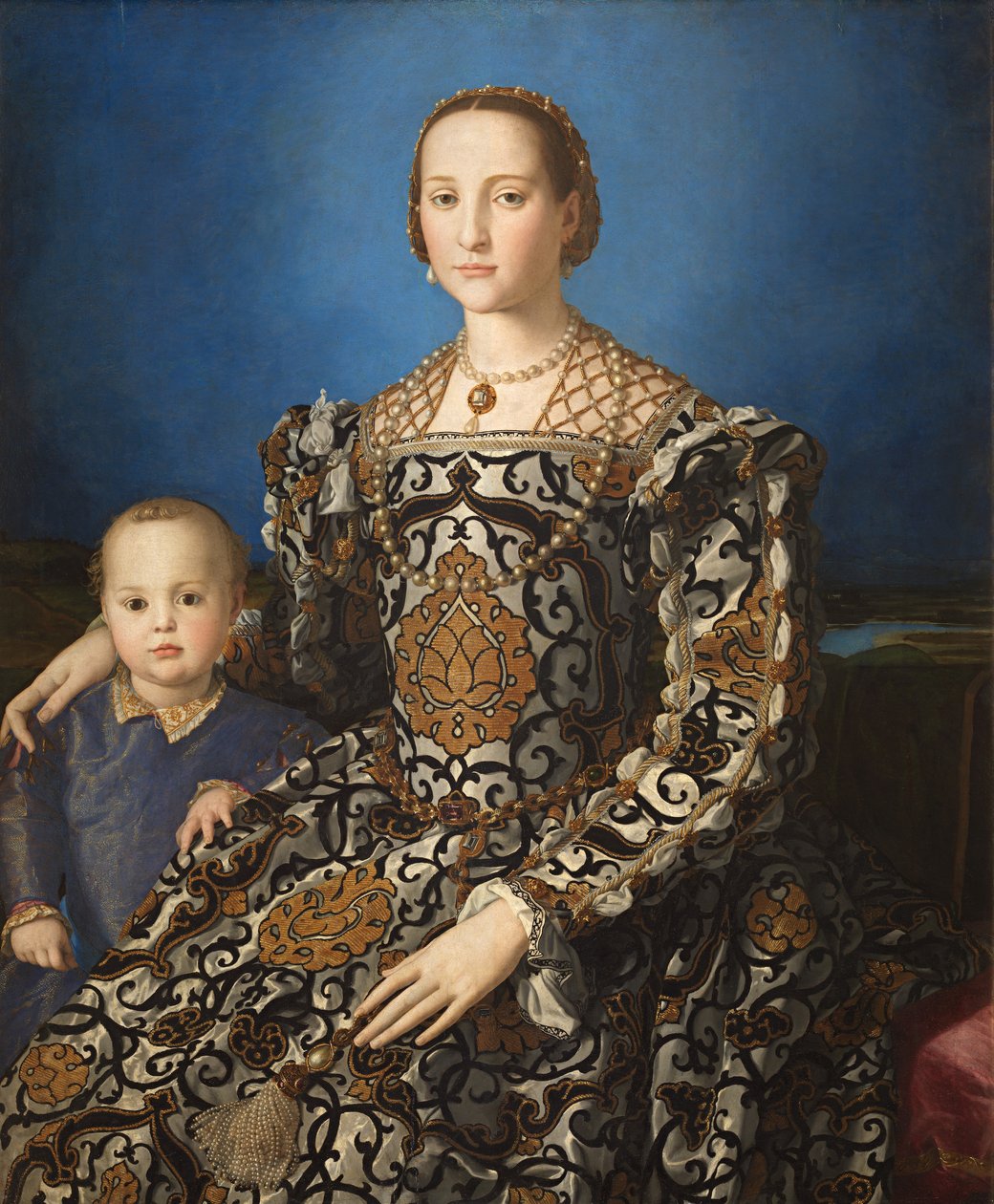 意大利文：Ritratto di Eleonora di Toledo col figlio Giovanni 托莱多的埃莉诺拉和她的儿子乔瓦尼-德-美第奇的肖像 作者 布龙齐诺