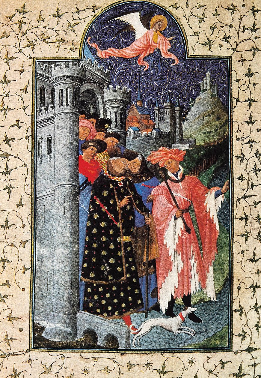 让·德·贝里公爵 (1340-1416) 和他的物业经理。 让·林堡（Jean Limbourg，1370-1416 年）为“Les Tres Riches heures du Duc de Berry”绘制的缩影，约 1440 年巴黎。 BN 作者 林堡兄弟