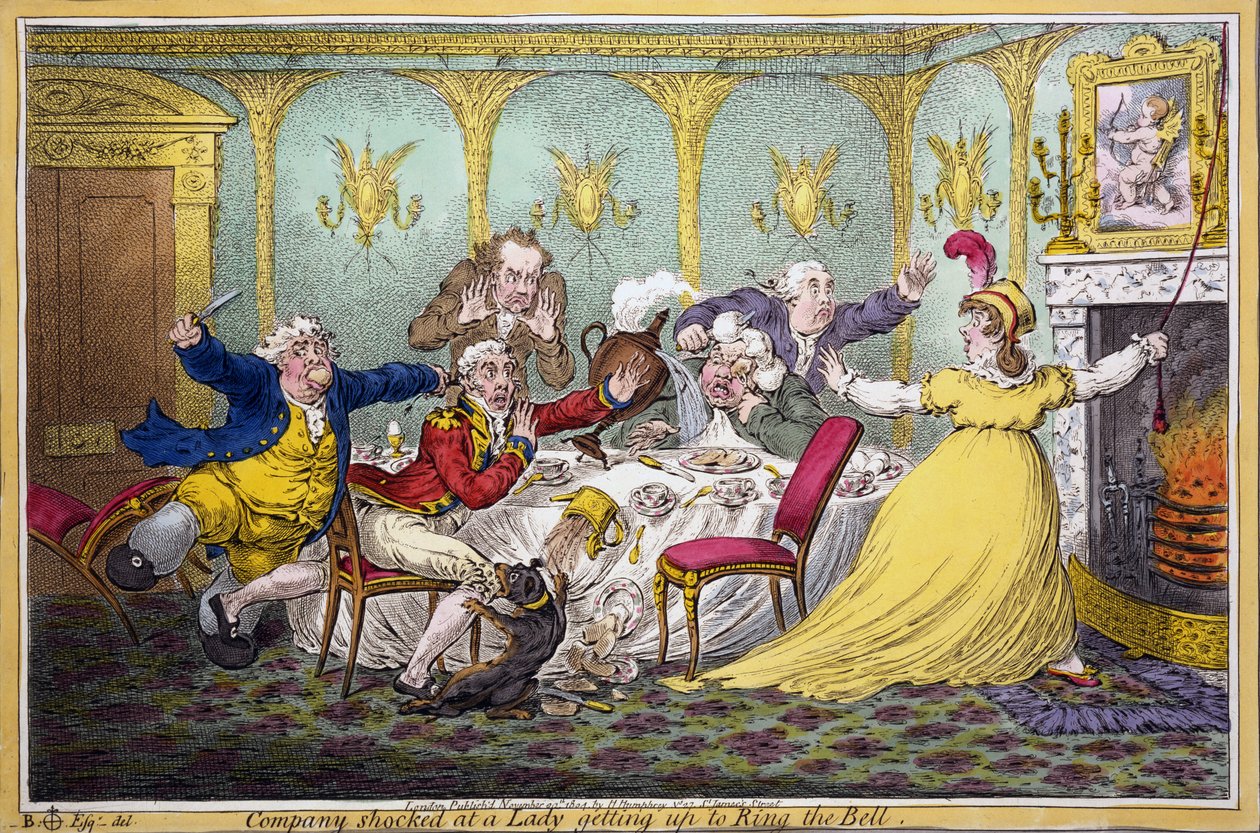 公司震惊于一位女士起身响铃，酒吧。 H. Humphrey，伦敦，1804年（手工彩色雕刻） 作者 北布朗洛