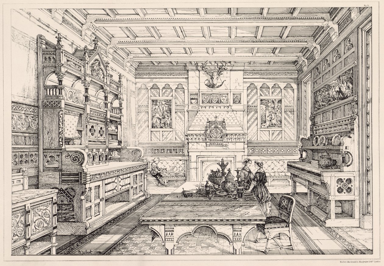 餐厅，来自“古代和现代家具的例子”，1876年 作者 布鲁斯·詹姆斯·塔尔伯特