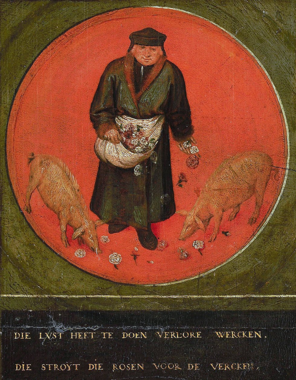 1558年，愿意花力气的人在生猪之前投下了玫瑰。 作者 布吕格尔