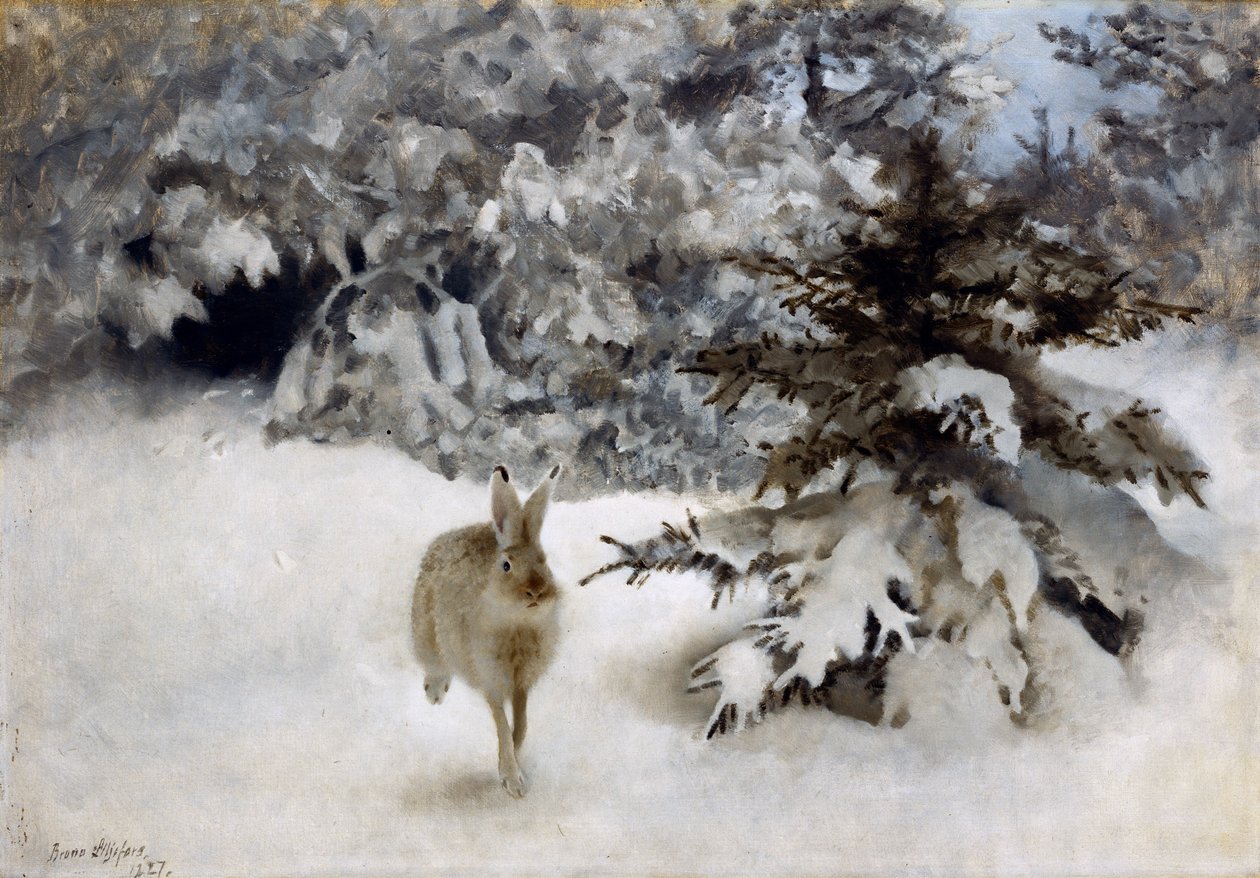 雪中的野兔 作者 布鲁诺·安德里亚斯·利耶佛斯（Bruno Andreas Liljefors）