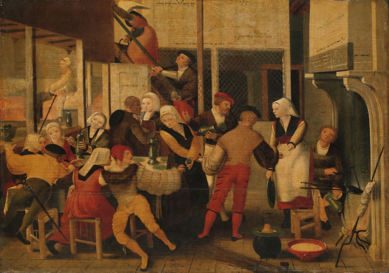 妓院聚会，c.1540（面板油画） 作者 不伦瑞克字母组合