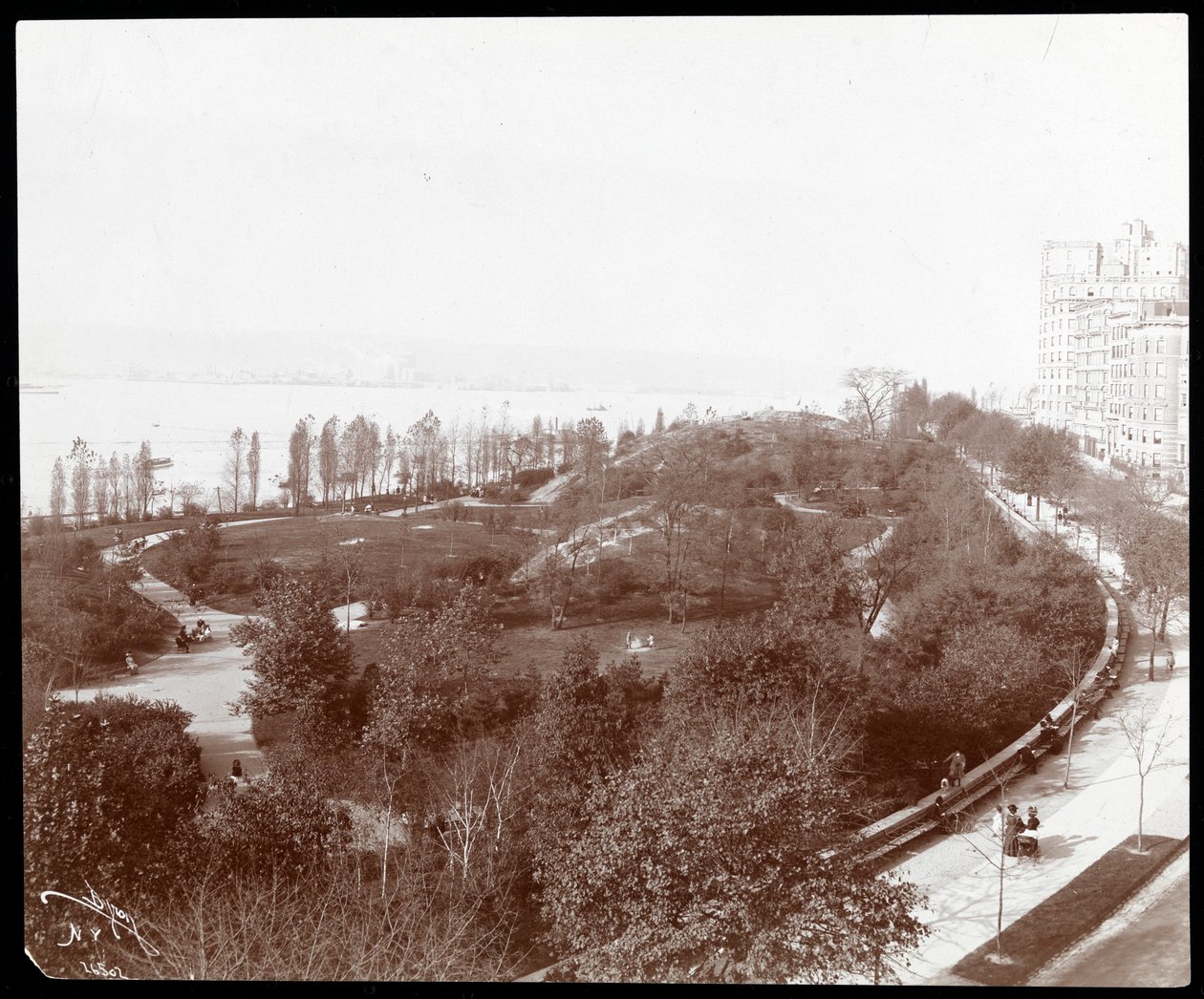 河滨公园的鸟瞰图，看东北，纽约，c.1893（银色明胶印刷品） 作者 拜伦公司
