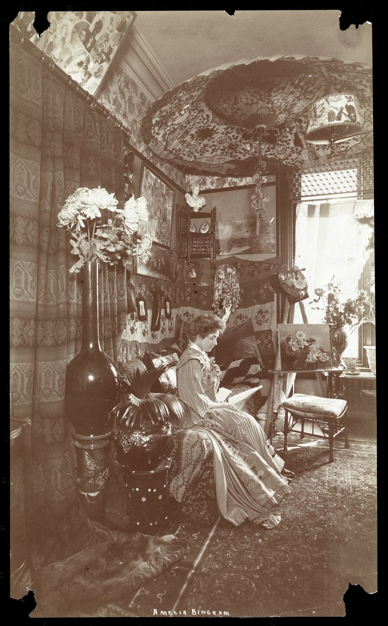 Amelia Bingham坐在她的公寓读物中，c.1905（银色明胶印刷品） 作者 拜伦公司