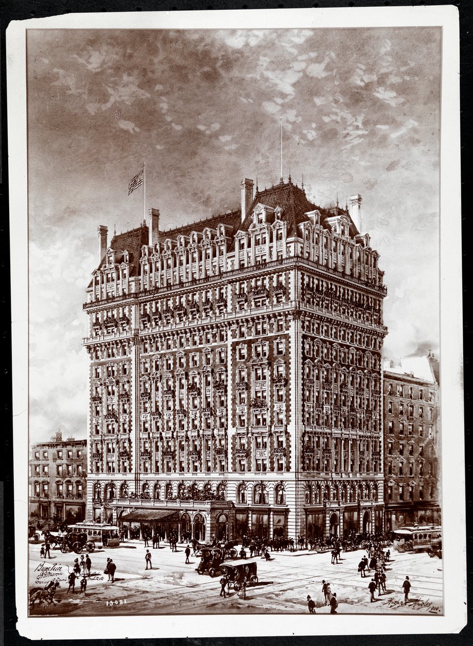 1955年由Hughson Frederick Hawley（1850-1936）绘制的Hotel Knickerbocker，东南角，第42街和纽约百老汇的绘画照片，于1902年出版 作者 拜伦公司
