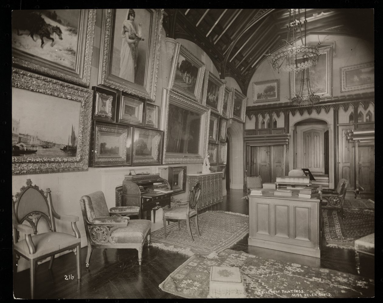 位于纽约Tarrytown的Helen Gould庄园（已故杰伊古尔德住所）艺术画廊，1893-94（银色明胶印刷） 作者 拜伦公司