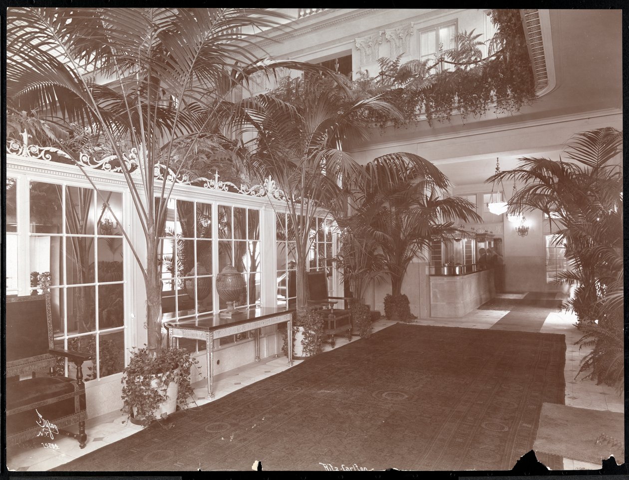 丽思卡尔顿酒店大堂和登记处，c.1910-11（银色明胶印刷） 作者 拜伦公司