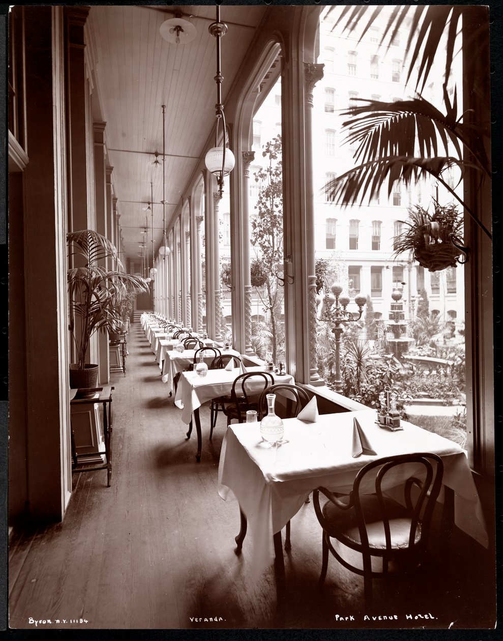 Park Avenue Hotel酒店的阳台，1901年或1902年（银色明胶印刷） 作者 拜伦公司