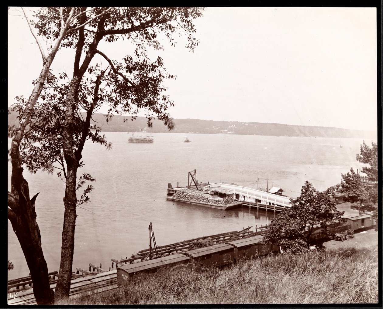 从Riverside Drive和Park向东北方向看往纽约哈德逊河，c.1893（银色明胶印刷） 作者 拜伦公司