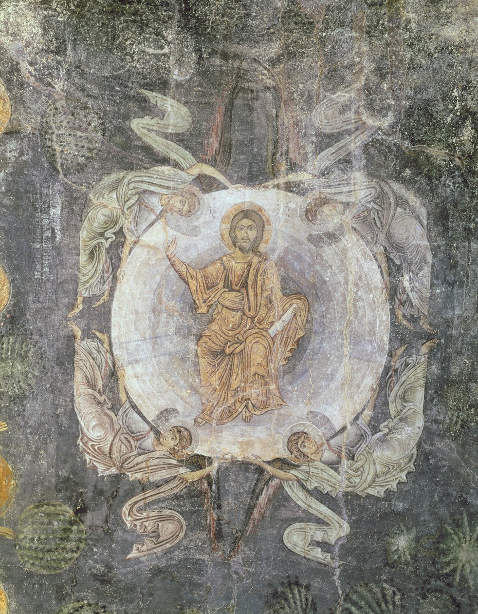 基督在陛下被四个天使包围，天花板画，11-14世纪 作者 拜占庭