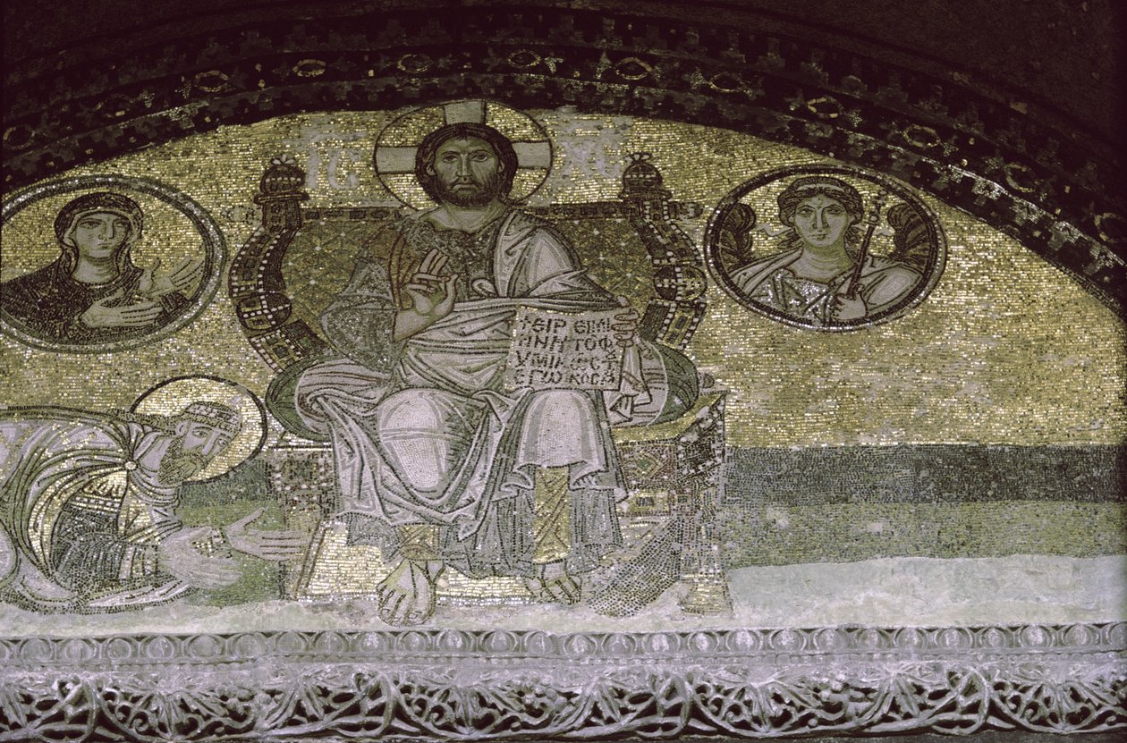 皇帝Leo the Wise跪在基督Pantocrator（马赛克） 作者 拜占庭