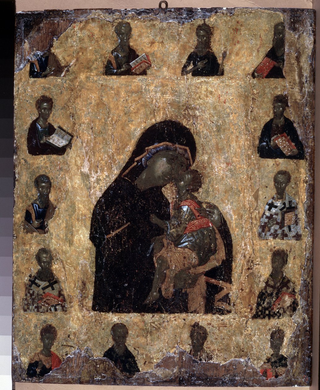 拜占庭艺术："与圣徒在一起的温柔圣母（The Virgin Eleusa）"14 世纪圣像 圣彼得堡冬宫博物馆（圣彼得堡） 作者 拜占庭
