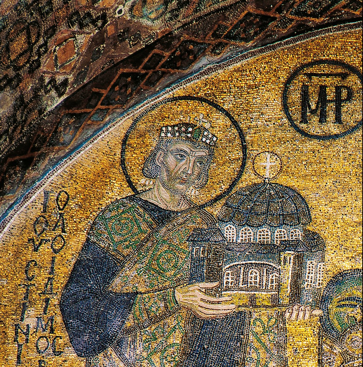 Emperor Justinian presenting Hagia Sophia to the Virgin and Child (mosaic) 作者 拜占庭