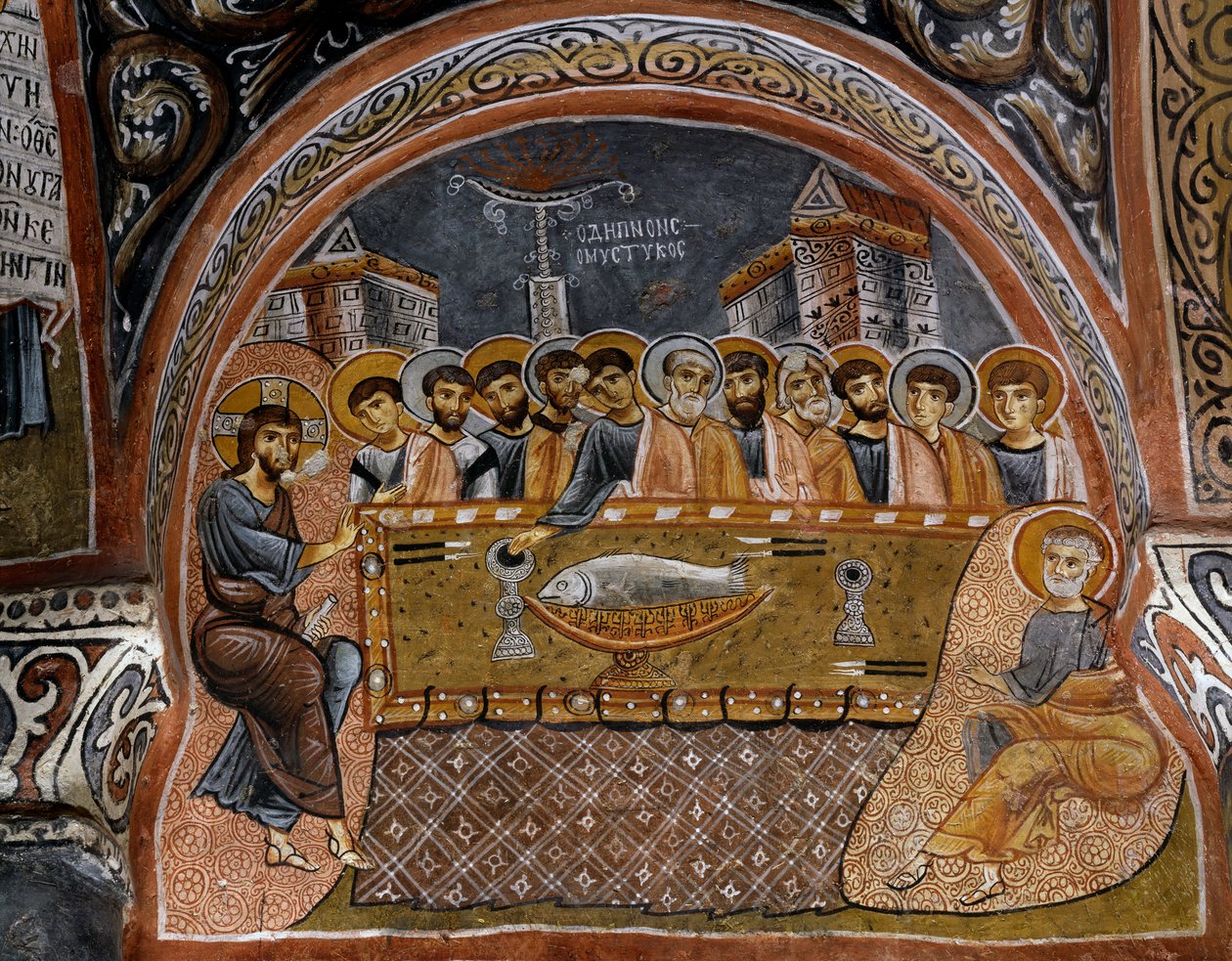 最后的晚餐，拜占庭壁画（12世纪），Karanlik Kilise（黑暗教堂）（12-13世纪），Goreme（联合国教科文组织世界遗产名录）。 作者 拜占庭