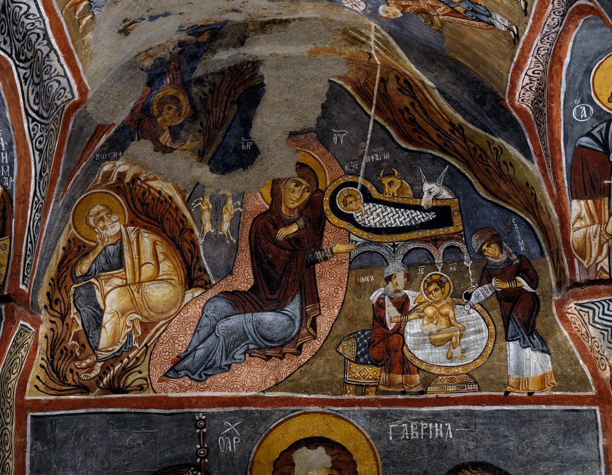 耶稣诞生，拜占庭壁画（12世纪），Karanlik Kilise（黑暗教堂）（12-13世纪），Goreme（联合国教科文组织世界文化遗产名录）。 作者 拜占庭