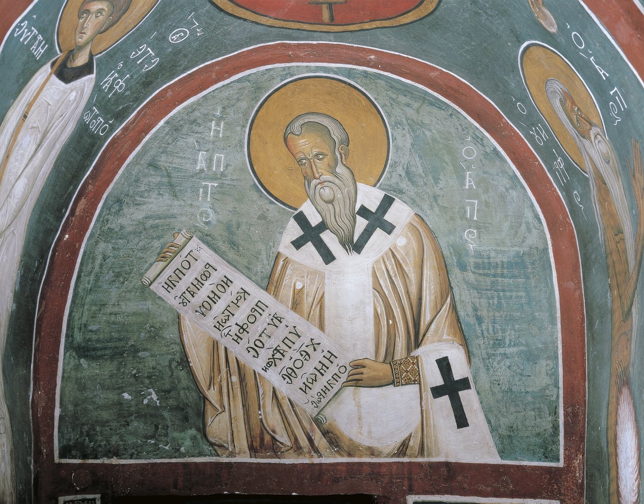 圣徒拿着一封信的画，圣依纳爵的安提阿，Panagia Too Araka，Lagoudera，塞浦路斯。 作者 拜占庭