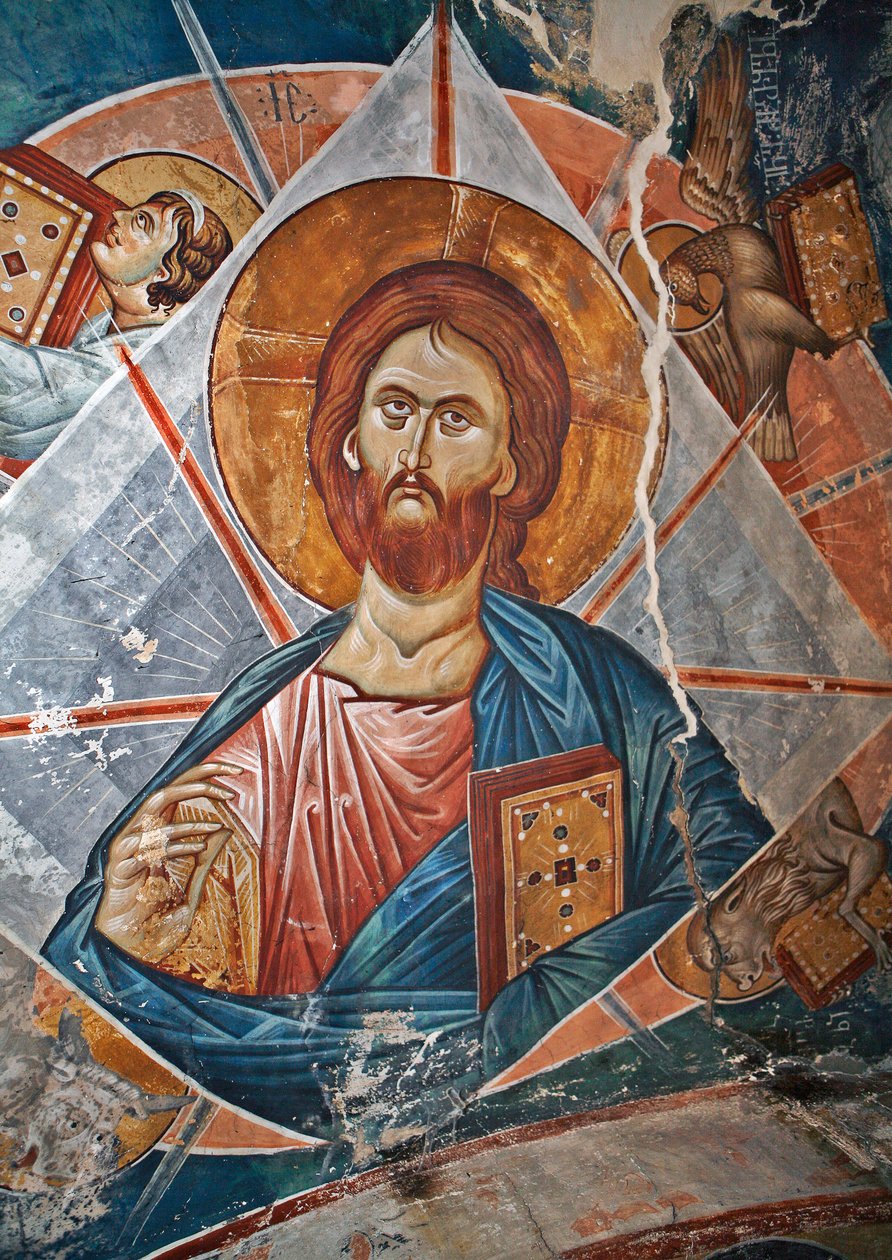 Salvator Mundi（世界救世主）--Peinture de Damiane（活跃于 14 世纪）--14 世纪--壁画--圣乔治修道院，乌比西（格鲁吉亚）©FineArtImages/Leemage 作者 拜占庭