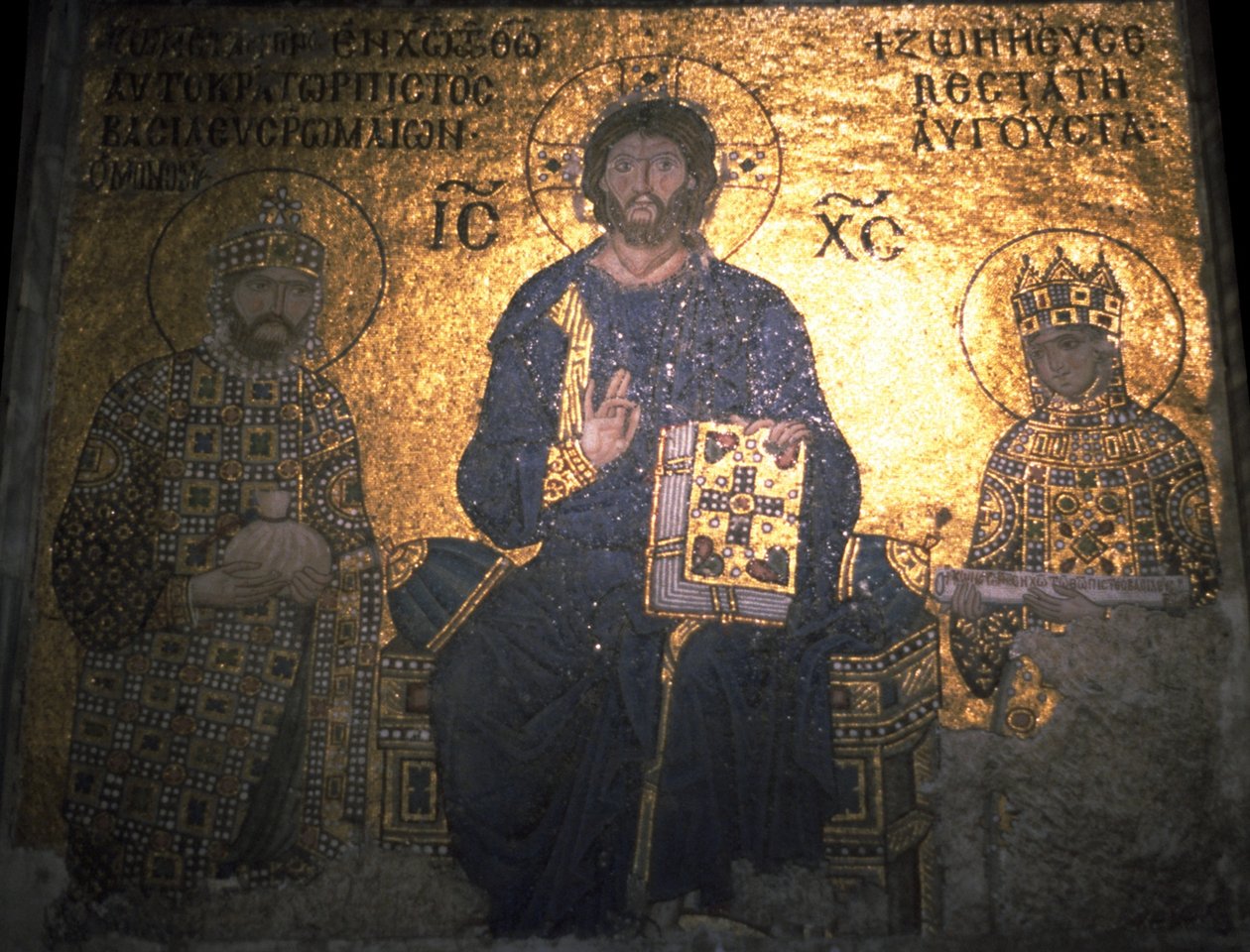 君士坦丁九世·摩纳摩丘斯皇帝和佐伊皇后之间的基督Pantocrator，约1020年 作者 拜占庭