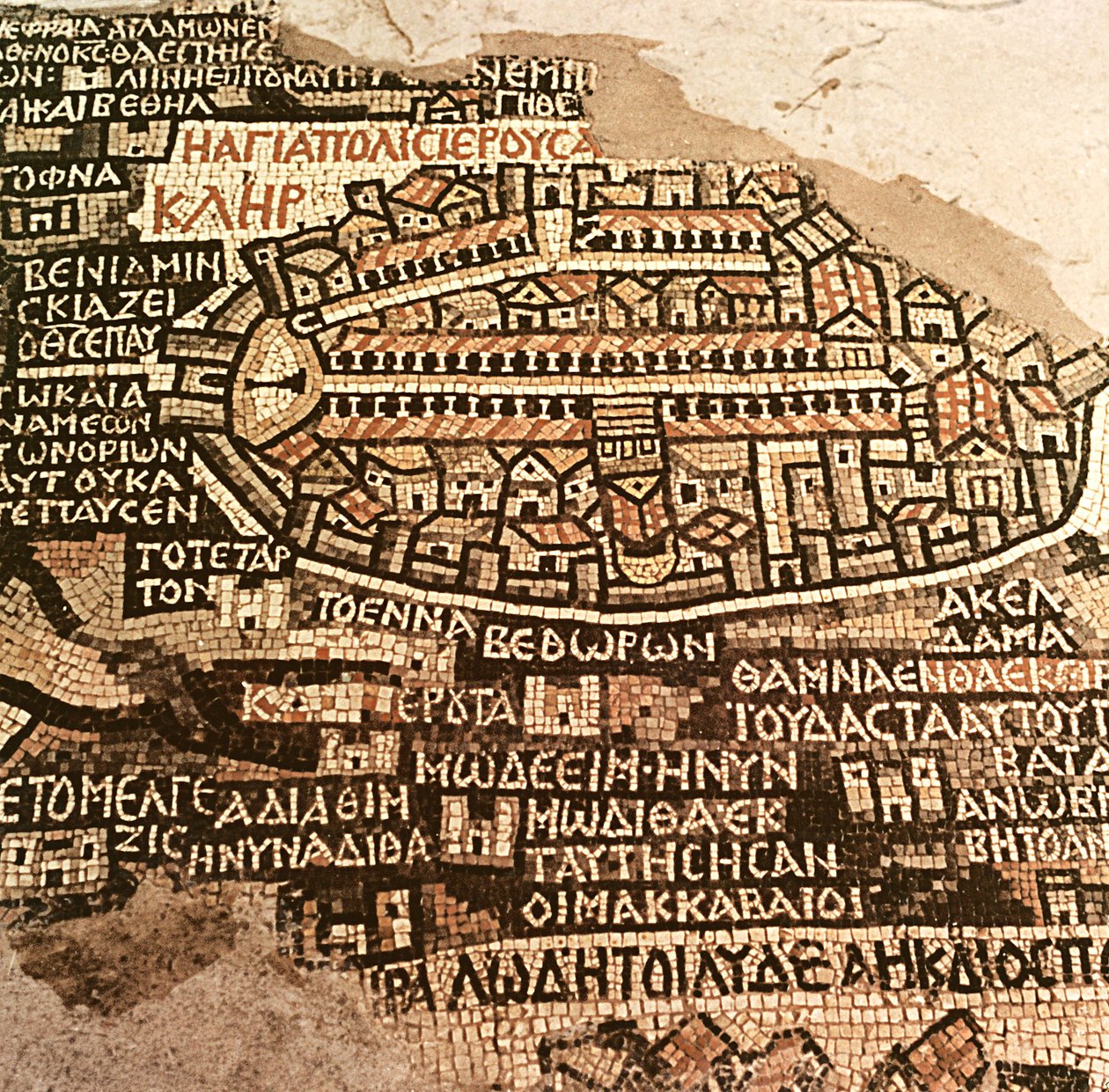 耶路撒冷市及周边地区，详细信息来自Madaba马赛克地图，Byzantine，6世纪（马赛克） 作者 拜占庭学派