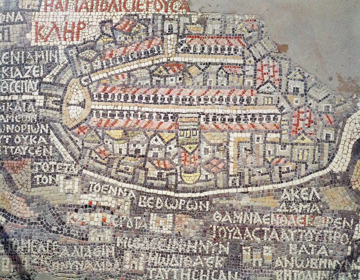 耶路撒冷市及周边地区，详细信息来自Madaba马赛克地图，Byzantine，6世纪（马赛克） 作者 拜占庭学派