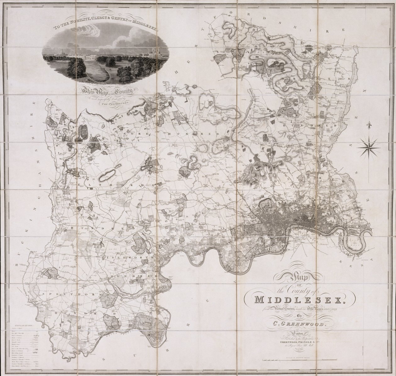 米德尔塞克斯郡地图，1819年出版（印刷版） 作者 C.格林伍德