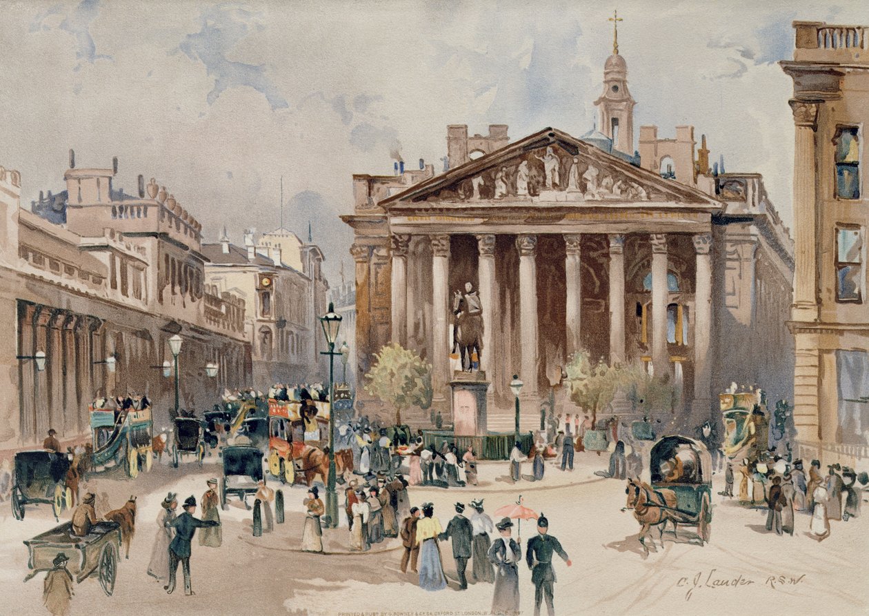 皇家交易所的看法，伦敦市，客栈。作者：G. Rowney，1897（chromolithograph） 作者 CJ Lander