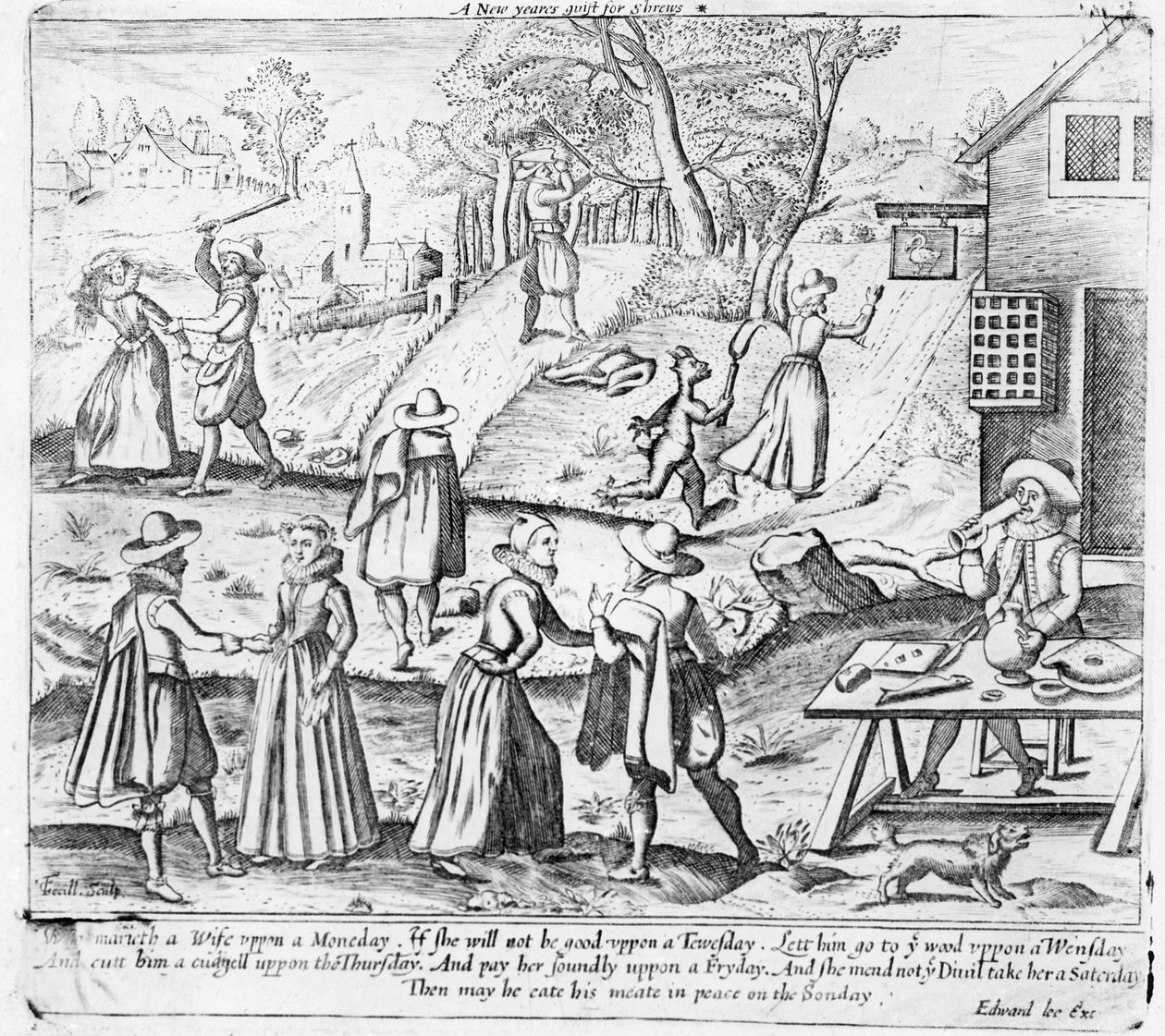 酒吧，Shrews的新年礼物。作者：Edward Lee，c.1620 作者 特里尔