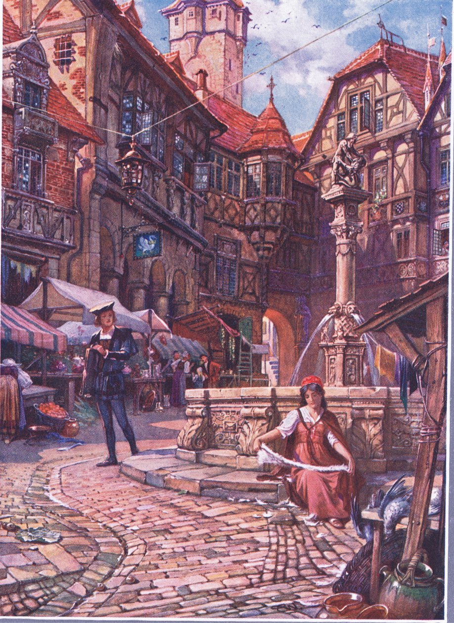 一个年轻人正在看着她，来自The Child of the air pub.by Duckworth，1910 作者 C.威廉