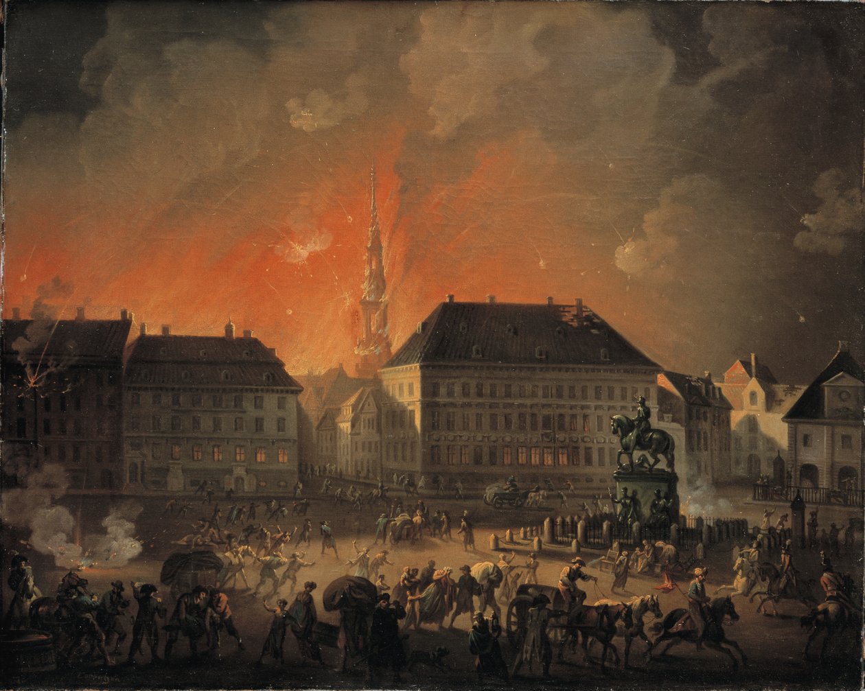 最可怕的夜晚1807 年 9 月 4 日至 5 日夜间英国轰炸哥本哈根期间哥本哈根 Kongens Nytorv 的景色 作者 加州洛伦岑