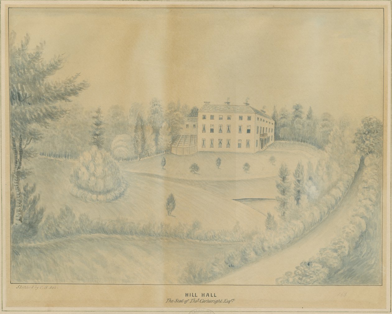 高奥弗利-希尔·霍尔（Hill Hall）：铅笔和水墨画，nd [c 1840] 作者 炭黑灰