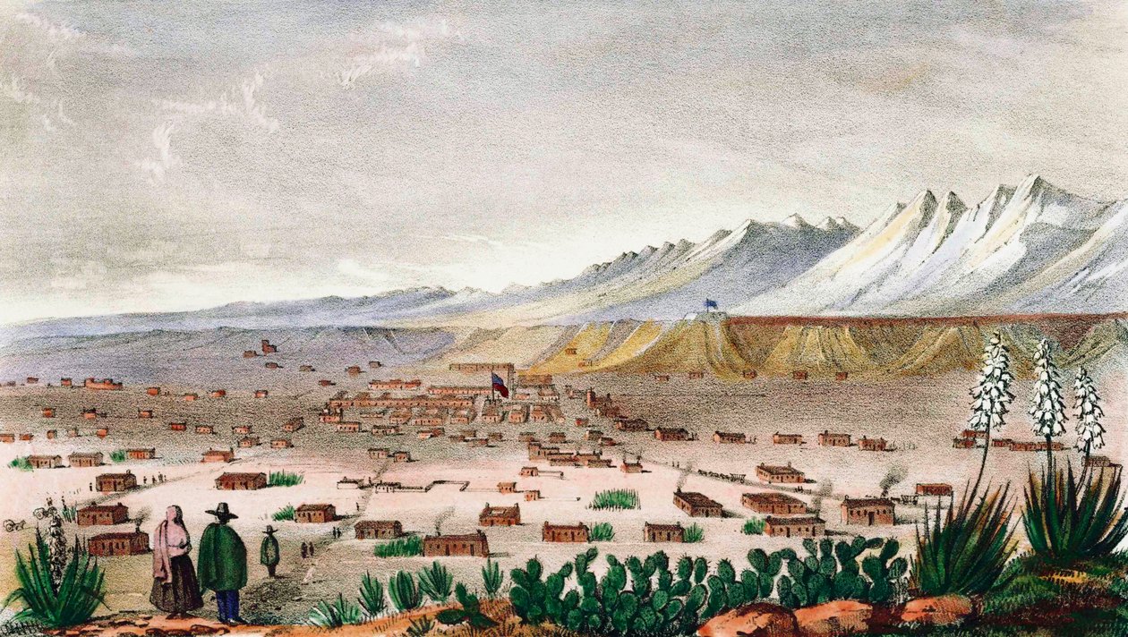 新墨西哥州圣达菲，约 1848 年。打印 作者 CB格雷厄姆