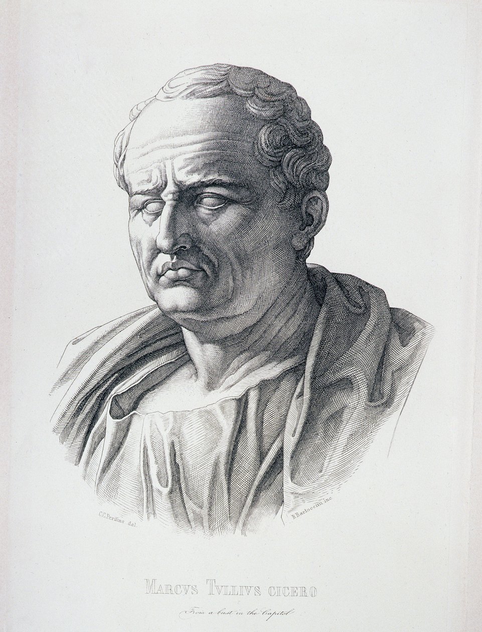 Marcus Tullius Cicero（公元前106-43）的肖像，由B.Bartoccini，1849年刻 作者 珀金斯