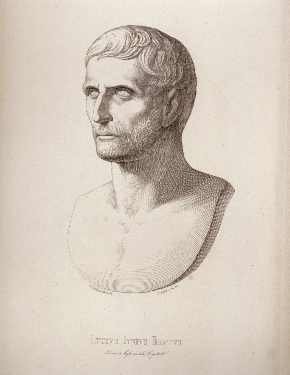 Lucius Junius Brutus的肖像，由B.Barloccini雕刻，1849年 作者 珀金斯