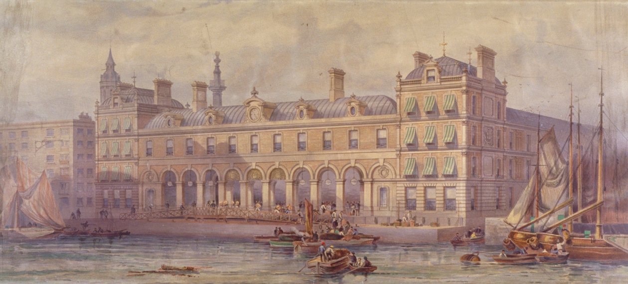 比林斯盖特市场的景色，前景是人物和船只，伦敦，1877年 作者 CF凯尔