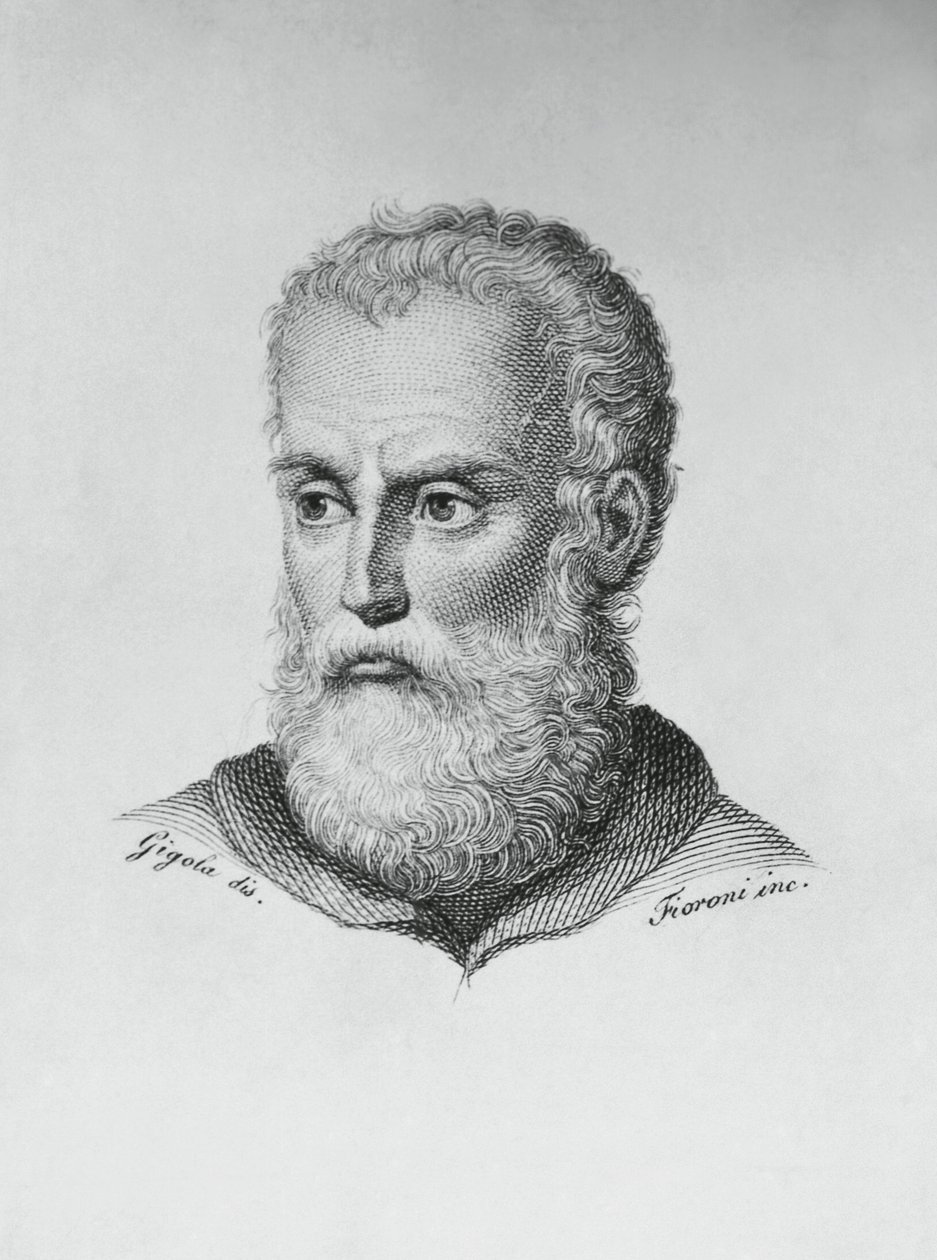 意大利作家和诗人Annibale Caro（1507-1566）的肖像，由Ado Fioroni（活跃于1812-1833年）根据Giovanni Battista Gigola（1767-1841）的绘画作品雕刻而成。 作者 JB 和 Brown J. 和 Rowbotham